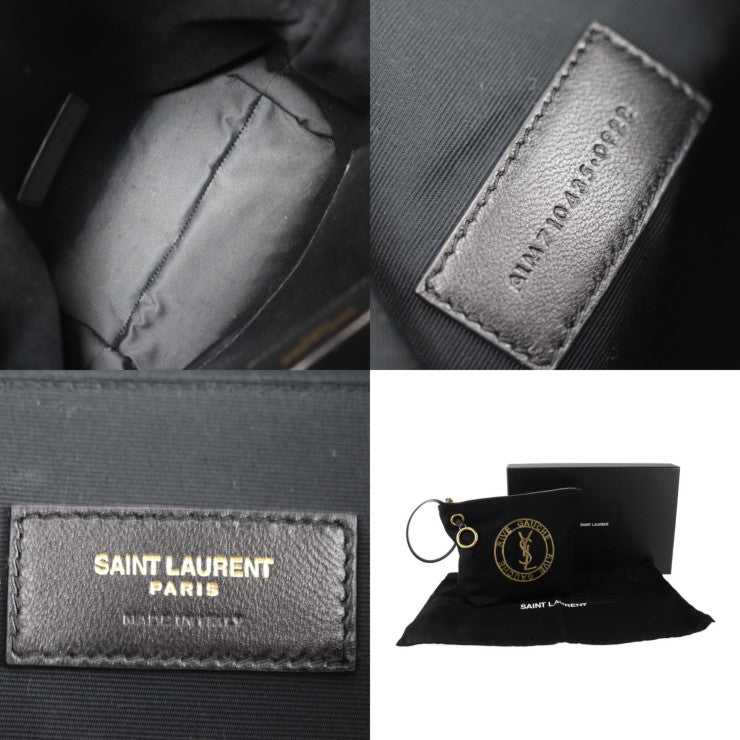 超美品 SAINT LAURENT PARIS サンローランパリ エンブロイダリー ポーチ リヴゴーシュ セカンドバッグ 710435 ウール90%×カーフスキンレザー5%×ブラス 5% ブラック ゴールド YSL ロゴ クラッチバッグ リストレット