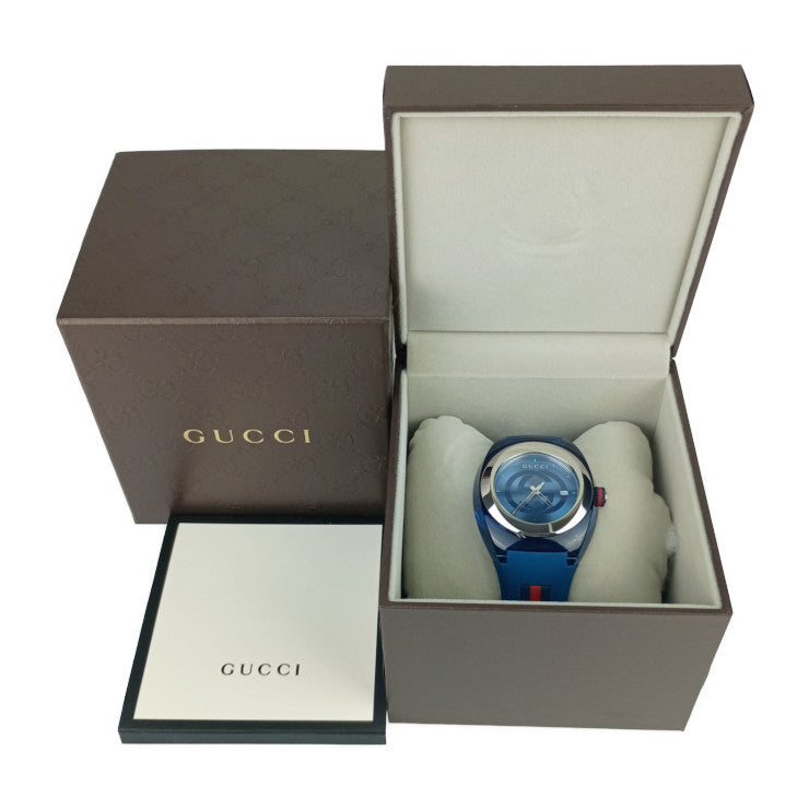 Very good condition GUCCI watch SYNC YA137104 blue plastic stainless steel rubber men's quartz