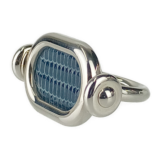 超美品 HERMES エルメス 指輪 リング オデッセイ - シルバー ネイビー メタル リザード レディース 約7号