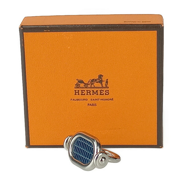 超美品 HERMES エルメス 指輪 リング オデッセイ - シルバー ネイビー メタル リザード レディース 約7号