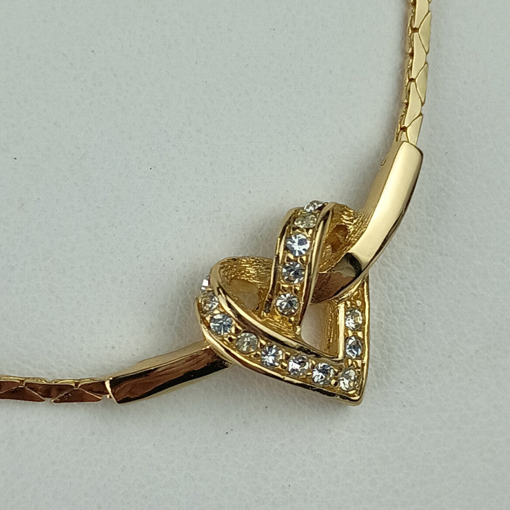 超美品 Christian Dior クリスチャン ディオール ネックレス ハート モチーフ ネックレス - ゴールド メタル ラインストーン レディース