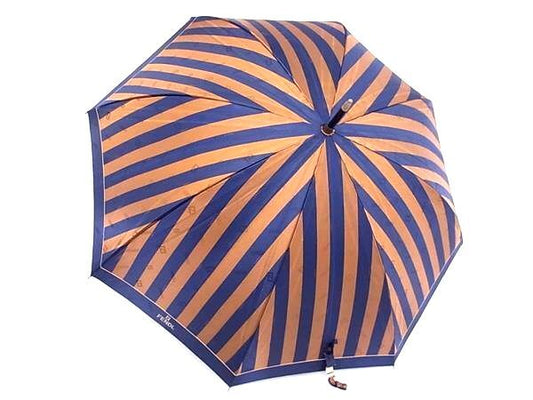 FENDI フェンディ 長傘 ズッカ - ネイビー×ブラウン レディース 雨傘 ストライプ ゴールド金具