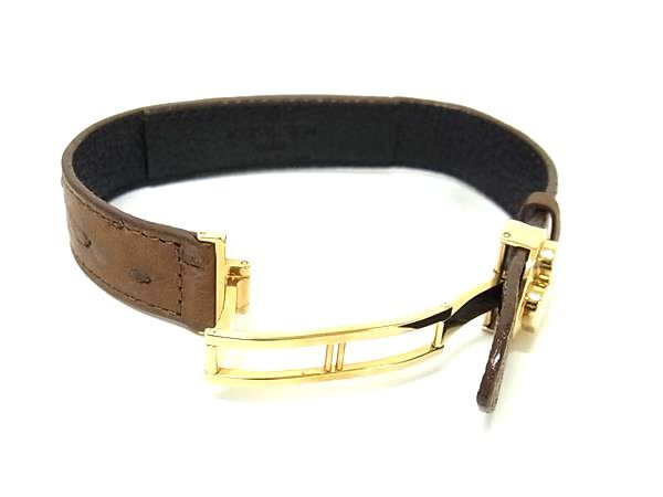 LOUIS VUITTON ルイヴィトン ブレスレット グッドラック ブレス M64441 ブラウン オーストリッチ ユニセックス ゴールド金具 美品