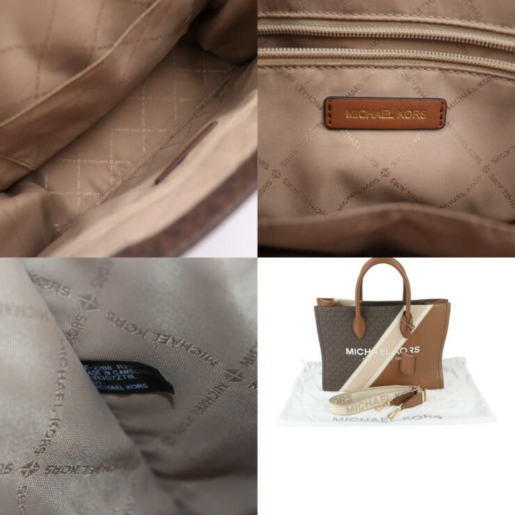 美品 Michael Kors マイケルコース MIRELLA EW ミレラ トートバッグ 35R3G7ZT8L PVC レザー ブラウン系 2WAY ショルダーバッグ