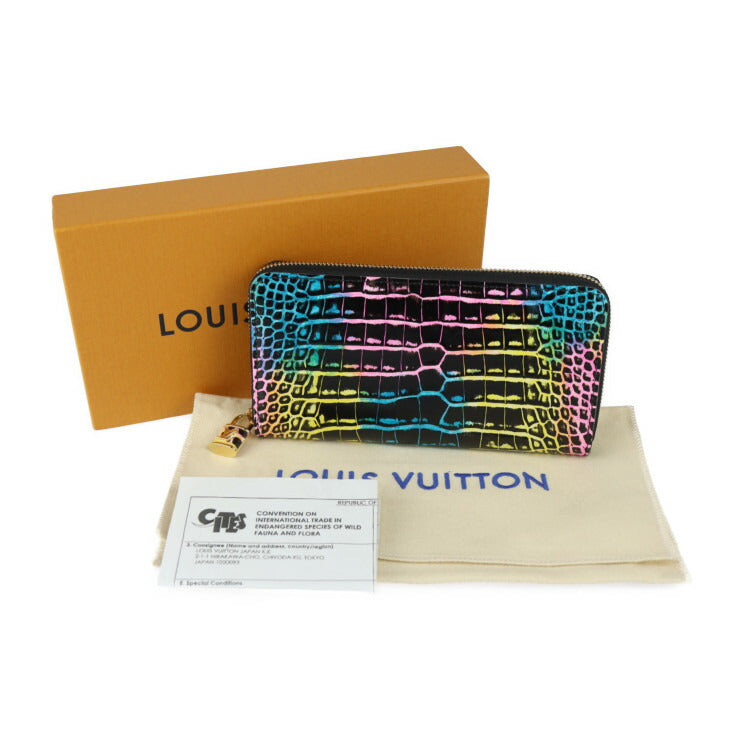 新品未使用展示品 LOUIS VUITTON ルイ ヴィトン ジッピー ウォレット 長財布 - アリゲーター マルチカラー ゴールド金具 ラウンドファスナー エキゾチックレザー レインボー ビトン