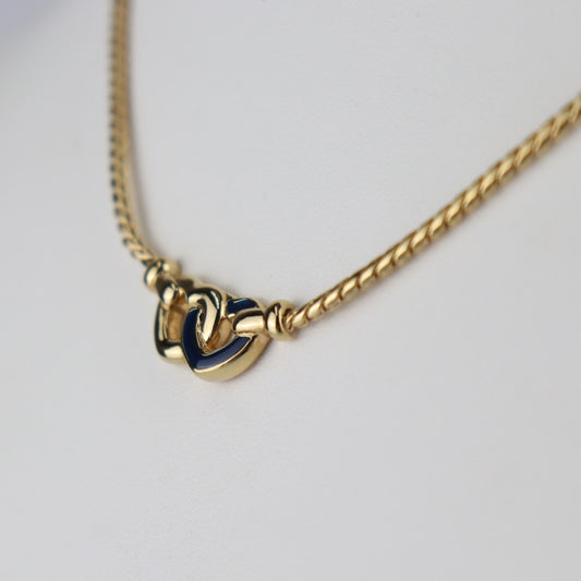 超美品 Christian Dior クリスチャンディオール ダブル ハート ネックレス ネックレス - メタル ゴールド ネイビー系 首飾り チョーカー