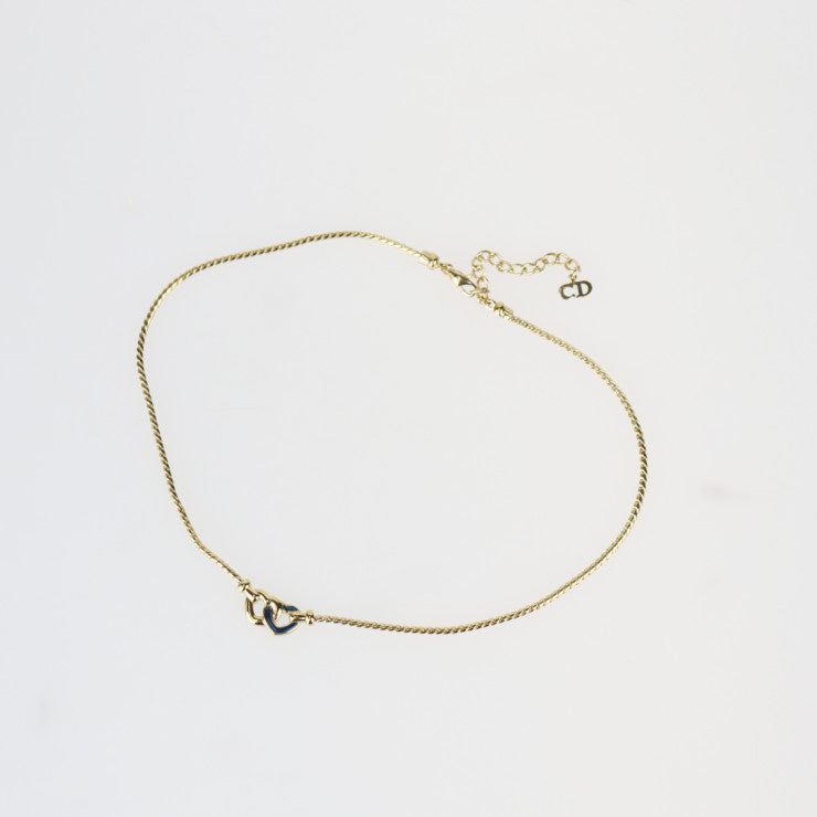 超美品 Christian Dior クリスチャンディオール ダブル ハート ネックレス ネックレス - メタル ゴールド ネイビー系 首飾り チョーカー