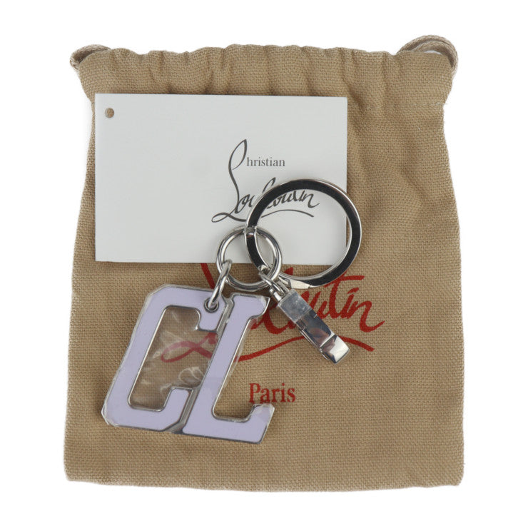 超美品 Christian Louboutin クリスチャンルブタン HAPPY RUI ハッピー ルイ キーホルダー 3225169 メタル シルバー ライラック スモーク キーリング バッグチャーム