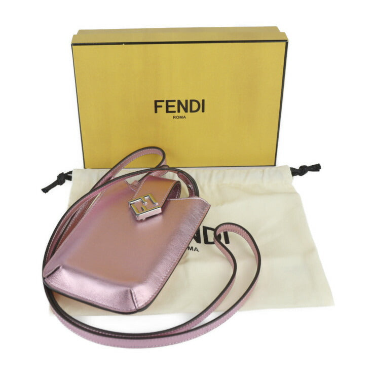 超美品 FENDI フェンディ FFダイヤモンド フォンポーチ ショルダーバッグ 7AS188 レザー ピンクメタリック シルバー金具 スマホポーチ スマホケース ストラップ