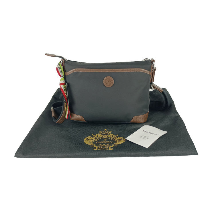 新古未使用展示品 Orobianco オロビアンコ ショルダーバッグ SAC'S BAR 株主優待 限定モデル - ブラック ブラウン ナイロン レザー メンズ クロスボディバッグ