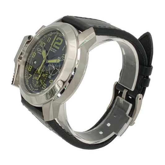 新品未使用展示品 GRAHAM グラハム 腕時計 クロノファイターオーバーサイズ 2CCAS.G01A シルバー ブラック オリーブグリーン系 ステンレス レザー メンズ 自動巻き 裏スケ デイト