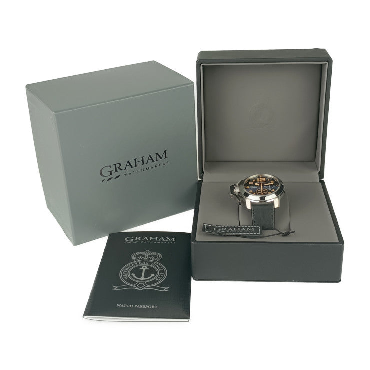 新品未使用展示品 GRAHAM グラハム 腕時計 クロノファイター オーバーサイズ 2CCAS.B32A シルバー ブラック ベージュ系 ステンレス レザー メンズ 自動巻き 裏スケ デイデイト