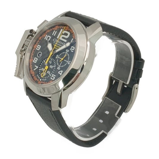 新古未使用展示品 GRAHAM グラハム 腕時計 クロノファイター オーバーサイズ 2CCAS.O01A シルバー ブラック ホワイト オレンジ系 イエロー系 ステンレス レザー メンズ 自動巻き 裏スケ デイト
