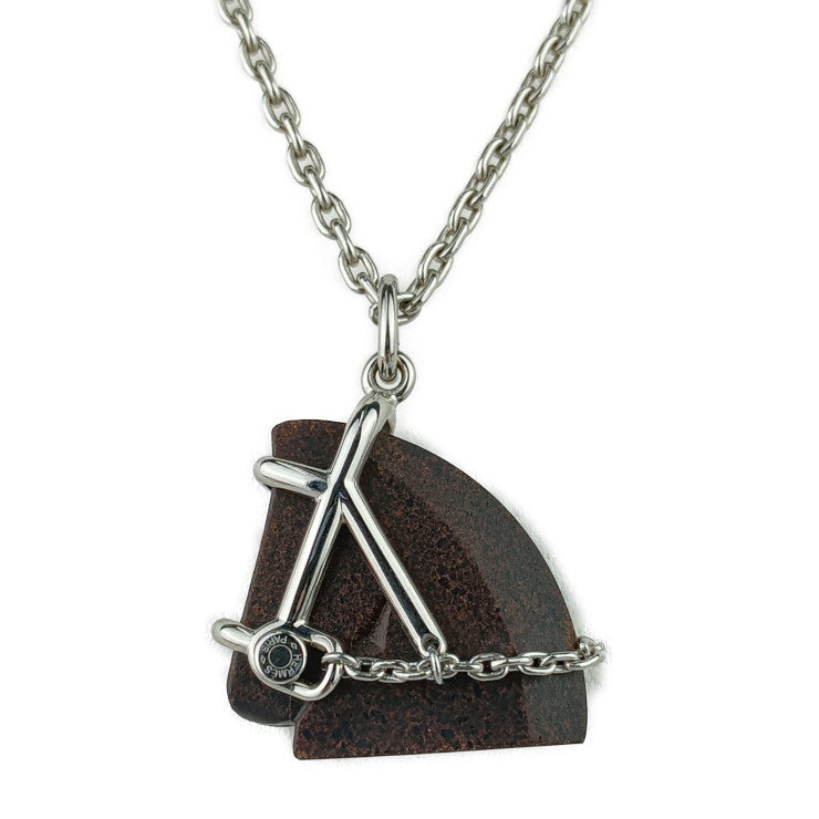 美品 HERMES エルメス ネックレス シュヴァル アクセサリー H077350FP01 シルバー ブラウン系 メタル ヴェルカニウム ユニセックス ペンダント