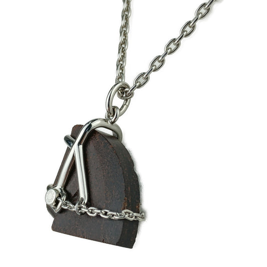 美品 HERMES エルメス ネックレス シュヴァル アクセサリー H077350FP01 シルバー ブラウン系 メタル ヴェルカニウム ユニセックス ペンダント