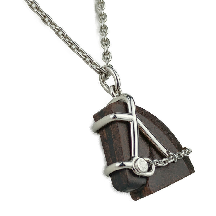 美品 HERMES エルメス ネックレス シュヴァル アクセサリー H077350FP01 シルバー ブラウン系 メタル ヴェルカニウム ユニセックス ペンダント