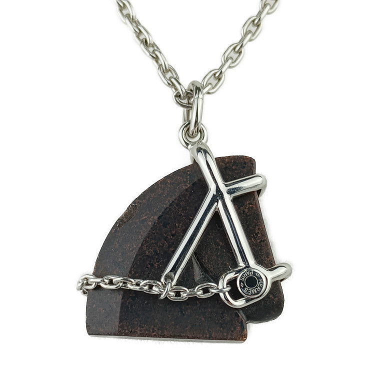 美品 HERMES エルメス ネックレス シュヴァル アクセサリー H077350FP01 シルバー ブラウン系 メタル ヴェルカニウム ユニセックス ペンダント
