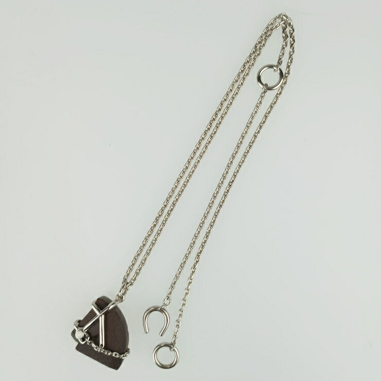 美品 HERMES エルメス ネックレス シュヴァル アクセサリー H077350FP01 シルバー ブラウン系 メタル ヴェルカニウム ユニセックス ペンダント