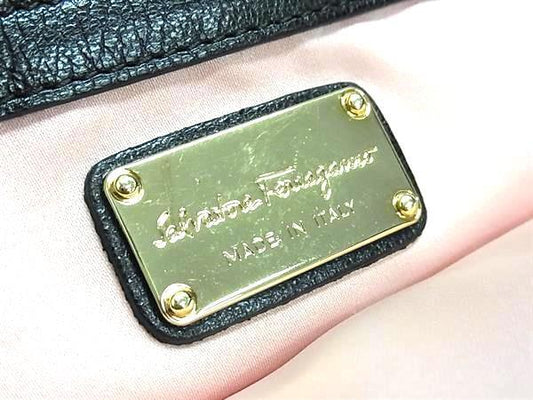 Salvatore Ferragamo フェラガモ ハンドバッグ ガンチーニ エイミー EZ21 F759 ネイビー ブラック デニム×レザー レディース ゴールド金具 美品