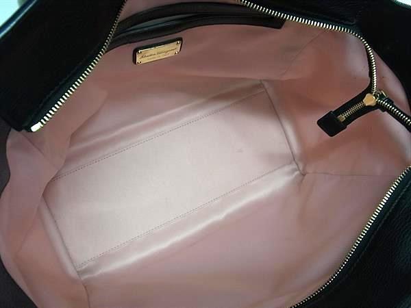 Salvatore Ferragamo フェラガモ ハンドバッグ ガンチーニ エイミー EZ21 F759 ネイビー ブラック デニム×レザー レディース ゴールド金具 美品