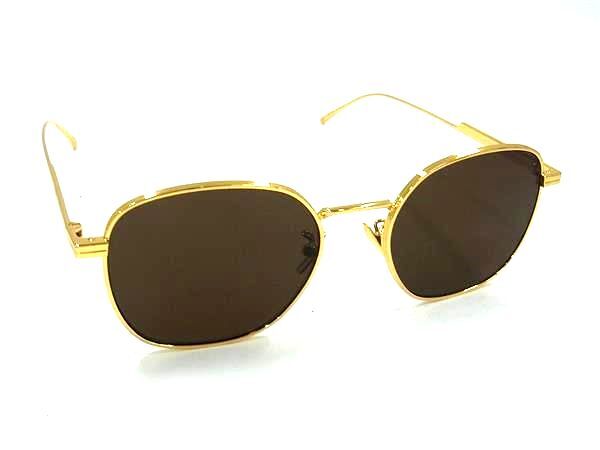 美品 BOTTEGA VENETA ボッテガヴェネタ サングラス ウェリントン型 BV1014SK ゴールド ブラウン系 メタル ユニセックス