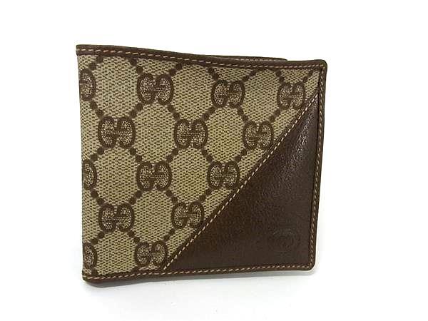 GUCCI グッチ 財布 GGスプリーム 二つ折り財布 034 662 6399 ブラウン系 PVC×レザー ユニセックス ヴィンテージ 美品