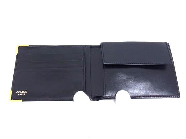 CELINE セリーヌ 財布 マカダム 二つ折り財布 M08 ブラック レザー メンズ ゴールド金具