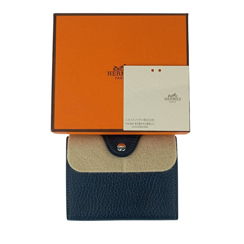 HERMES エルメス カードケース 名刺入れ イリアード コンパクト コインケース - ブルーニュイ トゴ ユニセックス シルバー金具 超美品