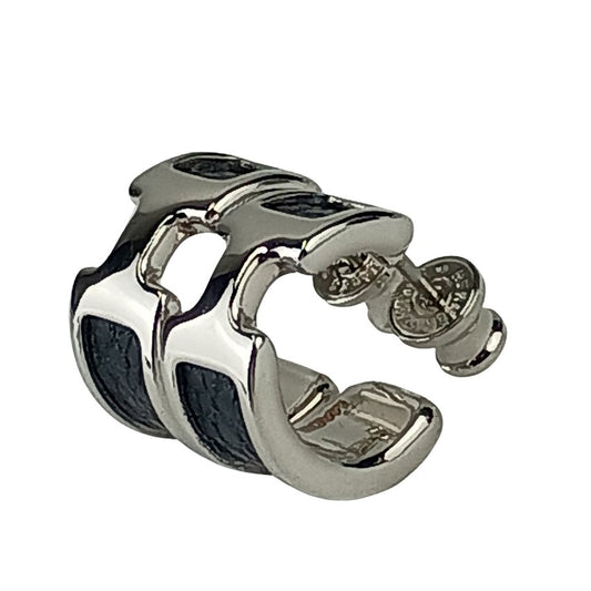 HERMES エルメス ピアス オランプ PM - シルバー ブラック メタル レザー レディース 美品