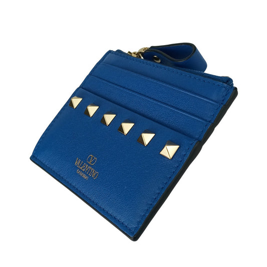 VALENTINO GARAVANI ヴァレンティノ ガラヴァーニ カードケース ロックスタッズ カードホルダー 6W2P0T35BOL ブルー レザー ユニセックス フラグメントケース ゴールド金具 超美品