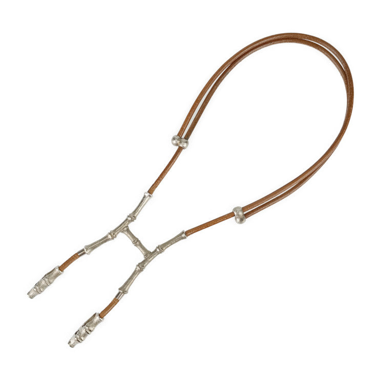 HERMES エルメス チョーカー Bamboo Halter Necklace バンブー ホルター ネックレス - ブラウン シルバー レザー メタル レディース