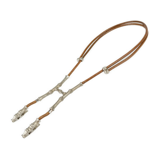 HERMES エルメス チョーカー Bamboo Halter Necklace バンブー ホルター ネックレス - ブラウン シルバー レザー メタル レディース