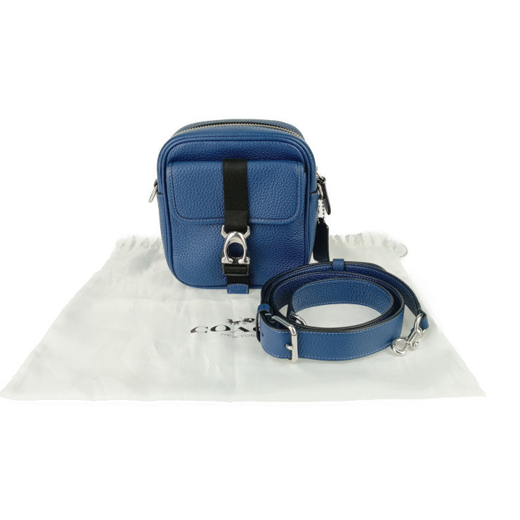 新古未使用展示品 COACH コーチ ショルダーバッグ BECK CROSSBODY ベック クロスボディ CJ736 ブルー ブラック シルバー金具 レザー メンズ ポシェット