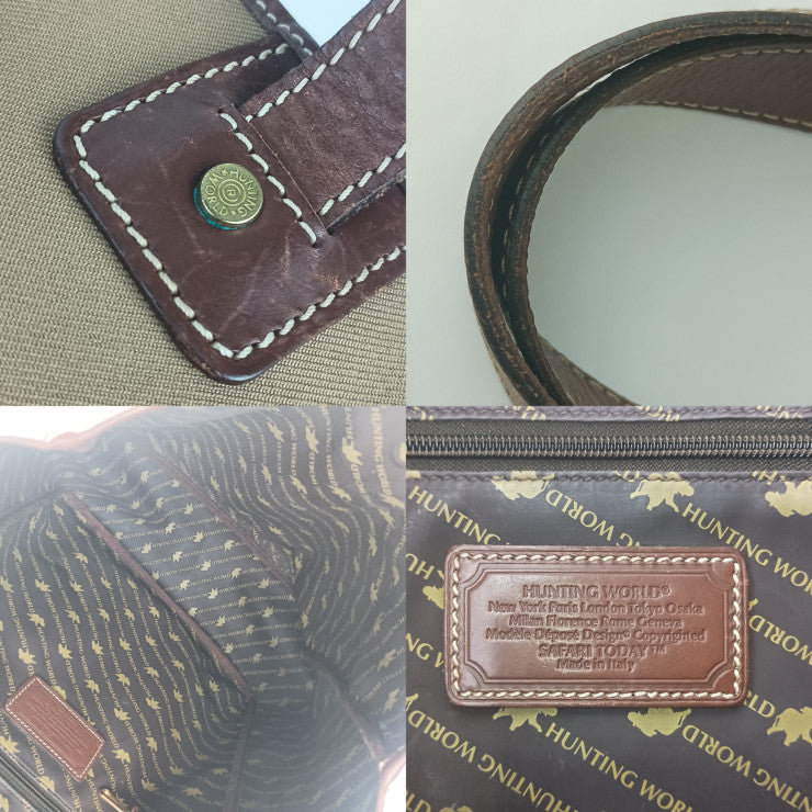 HUNTING WORLD ハンティングワールド トートバッグ サファリ トゥデイ - カーキ系 ブラウン キャンバス レザー ユニセックス ショルダーバッグ