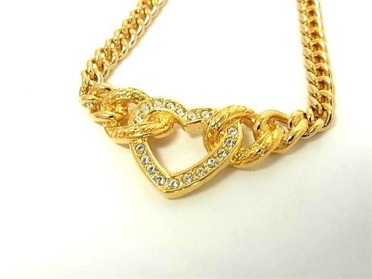 ChristianDior クリスチャンディオール ネックレス ラインストーン ハート ネックレス - ゴールド メタル レディース 美品
