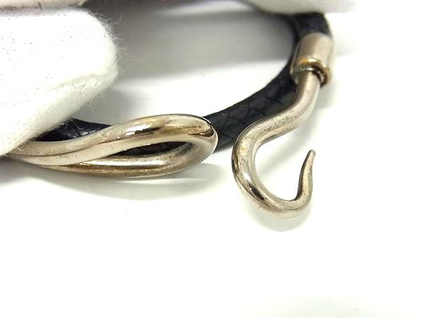 HERMES エルメス チョーカー ジャンボ - ブラック系 レザー ユニセックス 編込み 2連 ブレスレット シルバー金具