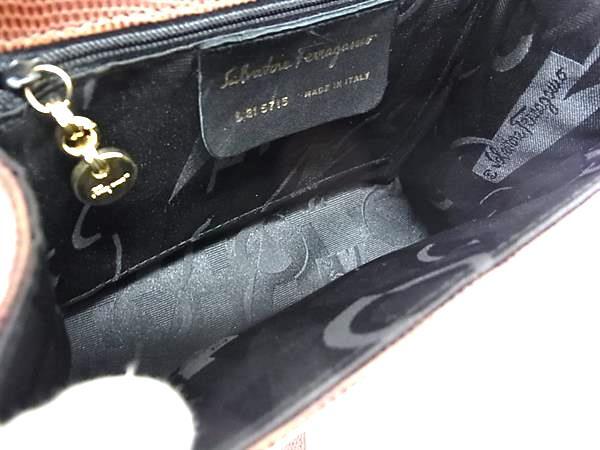 Salvatore Ferragamo フェラガモ ショルダーバッグ 21 5715 ブラウン リザード型押しレザー レディース ゴールド金具