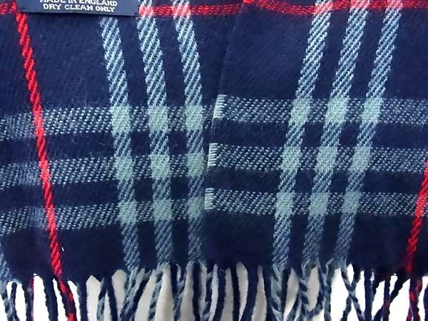 BURBERRY バーバリー マフラー ノバチェック ネイビー系 ウール100% ユニセックス フリンジ 新品未使用展示品