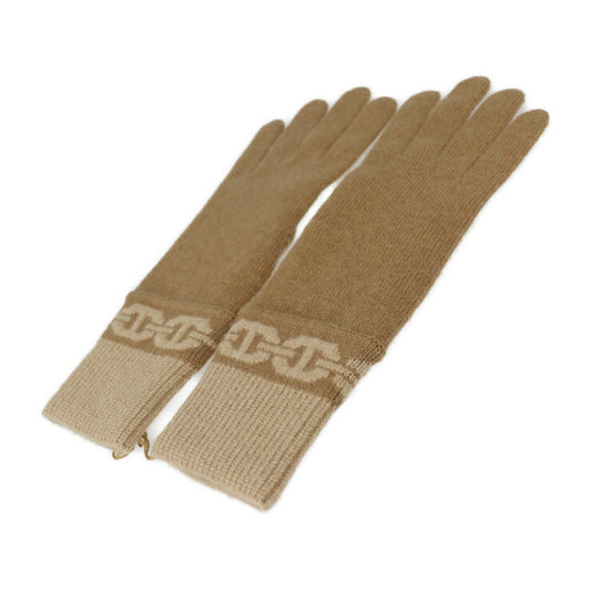 新品未使用展示品 HERMES エルメス 手袋《ヘヴン》 手袋 H232006G 表記サイズ M カシミヤ99% エラスタン1% シャテーニュ ビスキュイ シェーヌ・ダンクル モチーフ グローブ