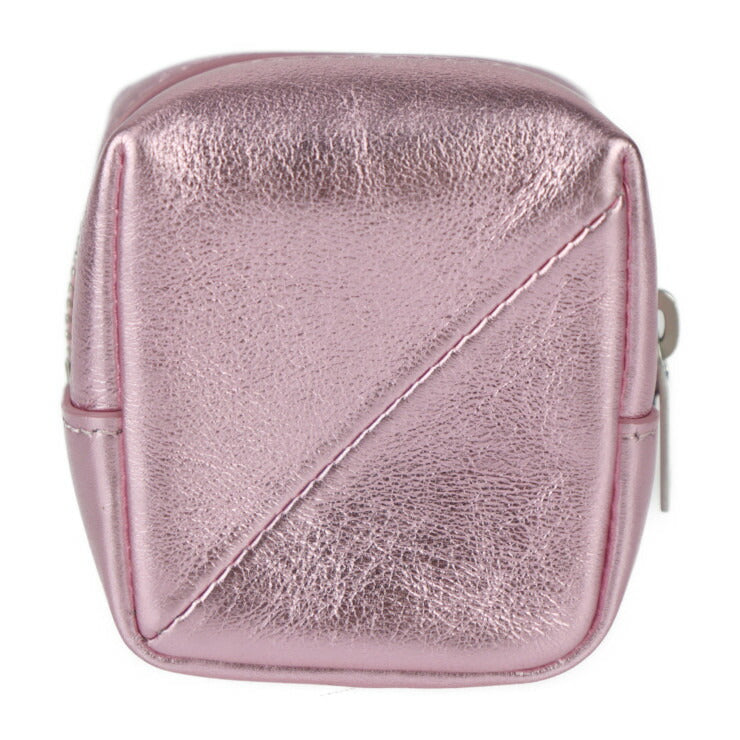 超美品 SAINT LAURENT PARIS サンローランパリ ジェイミーキューブ ポーチ キーホルダー 669964 レザー メタリックピンク シルバー金具 ミニポーチ バッグチャーム スクエア コインケース 小物入れ