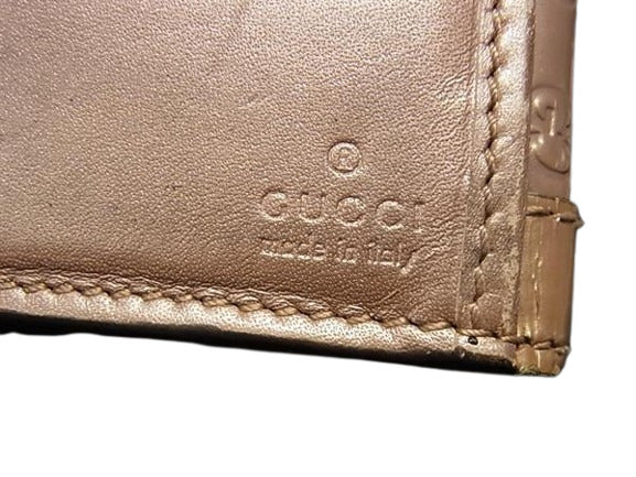 GUCCI グッチ 長財布 マイクログッチシマ 282411 ピンクベージュ系 パテントレザー レディース Wホック 二つ折り ゴールド金具