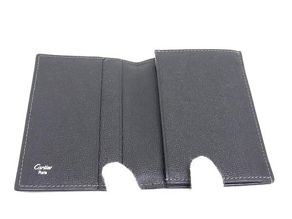 美品 Cartier カルティエ カードケース サントス - ブラック レザー メンズ シルバー金具