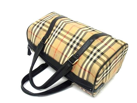 Burberrys バーバリーズ ハンドバッグ ノバチェック ミニ ボストンバッグ - ベージュ系 ブラック キャンバス レザー レディース