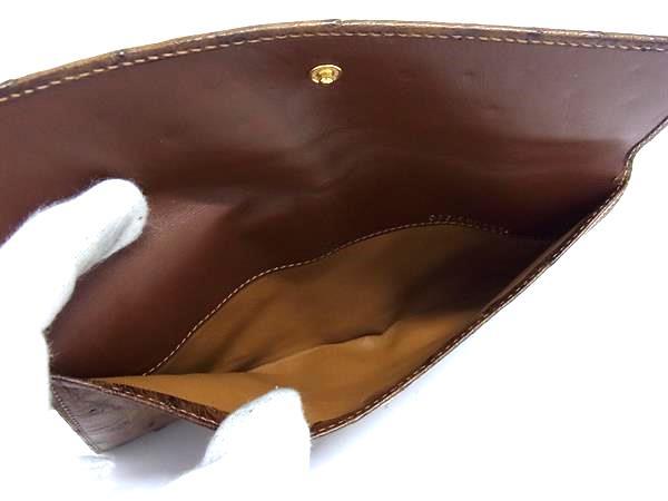 GUCCI グッチ 財布 オールドグッチ 035 001 0091 ブラウン オーストリッチ ユニセックス ロゴクリップ 二つ折り 長財布 ゴールド金具