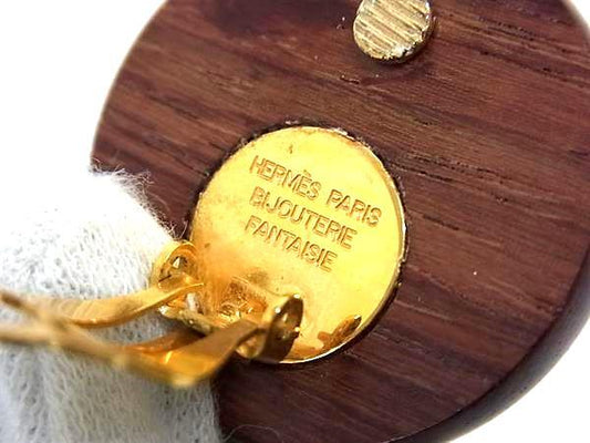 HERMES エルメス イヤリング セリエ ブラウン ゴールド ウッド メタル レディース