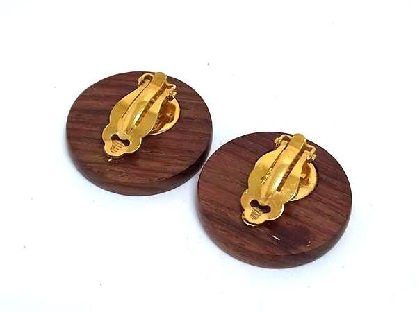 HERMES エルメス イヤリング セリエ ブラウン ゴールド ウッド メタル レディース