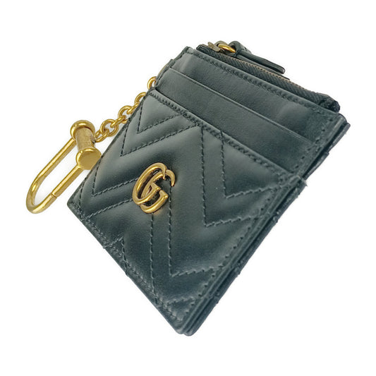 超美品 GUCCI グッチ コインケース ダブルG キーチェーン付き ウォレット 627064 ブラック ゴールド金具 レザー ユニセックス GGマーモント カードケース フラグメントケース キルティング