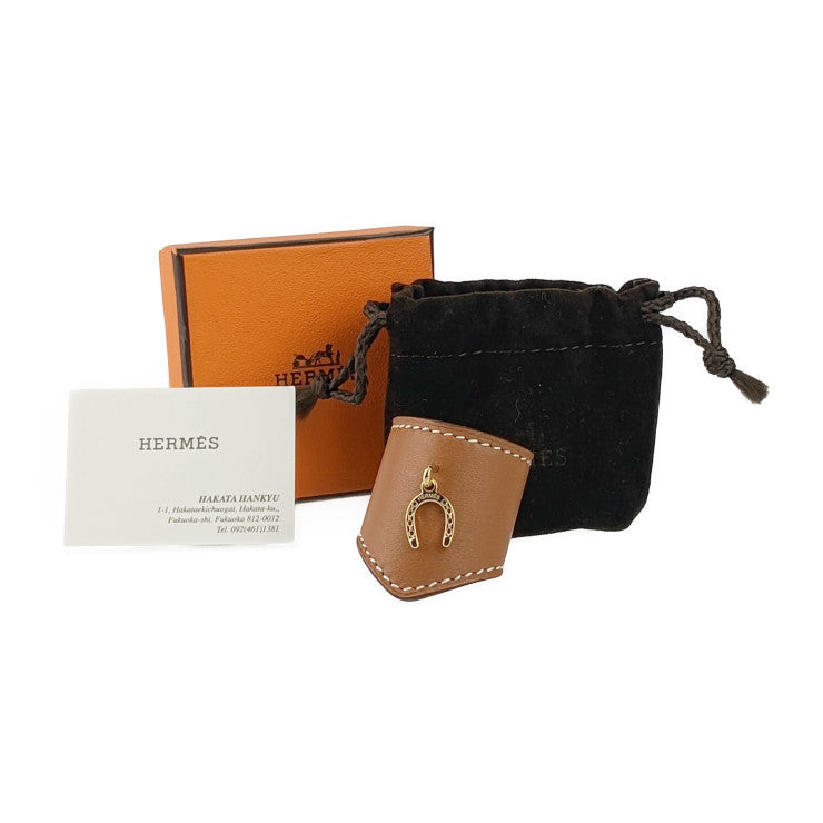 超美品 HERMES エルメス スカーフリング ポルト・ボヌール - マロンアルザン アニョーミロ シルク レディース