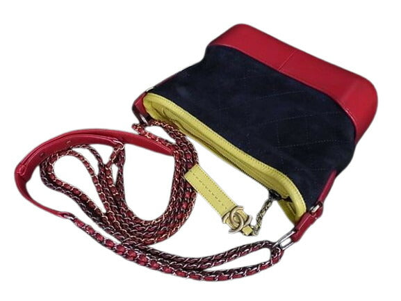 CHANEL シャネル ショルダーバッグ ガブリエル ドゥ シャネル スモールホーボー A91810 ネイビー イエロー レッド スエード レザー レディース ココマーク チェーン ゴールド金具 シルバー金具