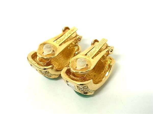 Christian Dior クリスチャン ディオール アクセサリー イヤリング - ゴールド系×グリーン系 メタル ラインストーン カラーストーン レディース 耳飾り ヴィンテージ 美品